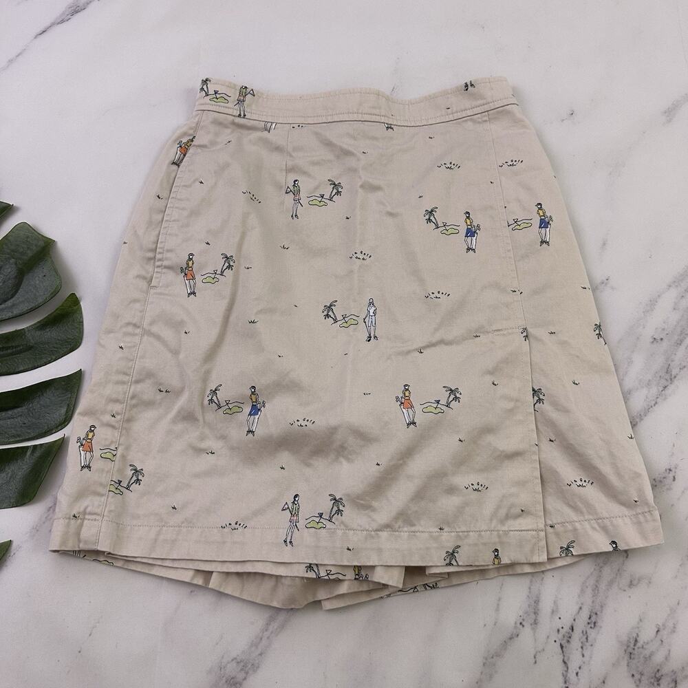Liz Sport Womens Vintage Y2k Golf Skort Size 4 Khaki Beige Novelty Golfer Print